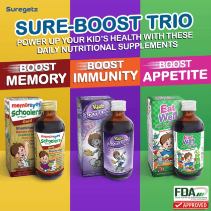 SURE-BOOST TRIO MemorEyes Schoolers for Memory, Kids Bodyfense, Eatwell Veggies & Berries Appetite